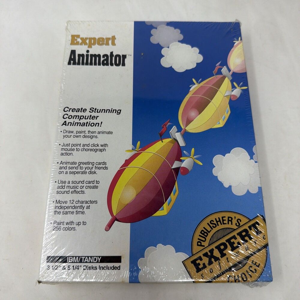 Vintage Expert Animator Software Floppy Disk IBM Tandy Computer Animation NOS